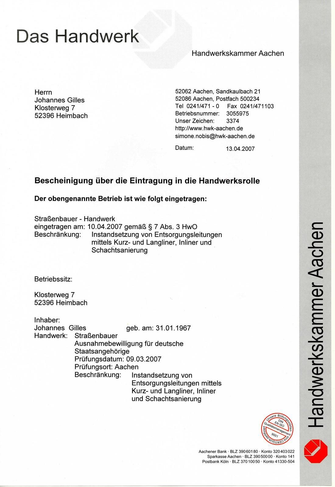 Ein Brief mit der Aufschrift „Das Handwerk“