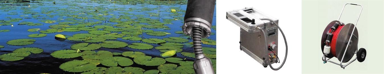 Ein Bild von einem Teich mit Seerosen und ein Bild von einem Gerät