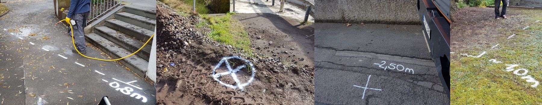 Eine Collage aus drei Bildern zeigt eine Person, die eine Treppe hinuntergeht