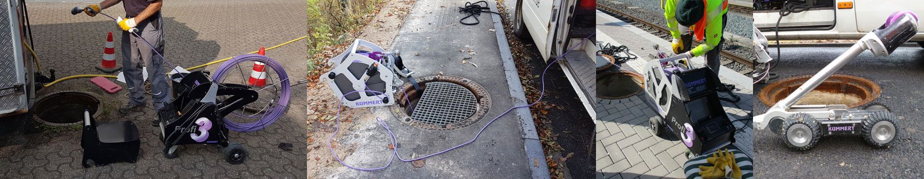 Eine Fotocollage zeigt die Installation eines Schachtdeckels