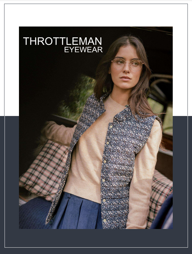 Un anuncio de gafas Throttleman presenta a una mujer con gafas.