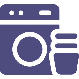 Rentadora amb tovalloles, gràfic morat i blanc.