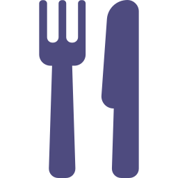 Forquilla i ganivet, de color porpra sobre fons blanc.