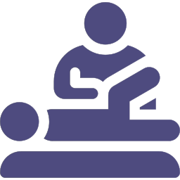 Fisioterapeuta tractant un pacient; icona lila.