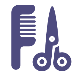 Pinta i tisores, de color porpra, símbols per a la perruqueria.