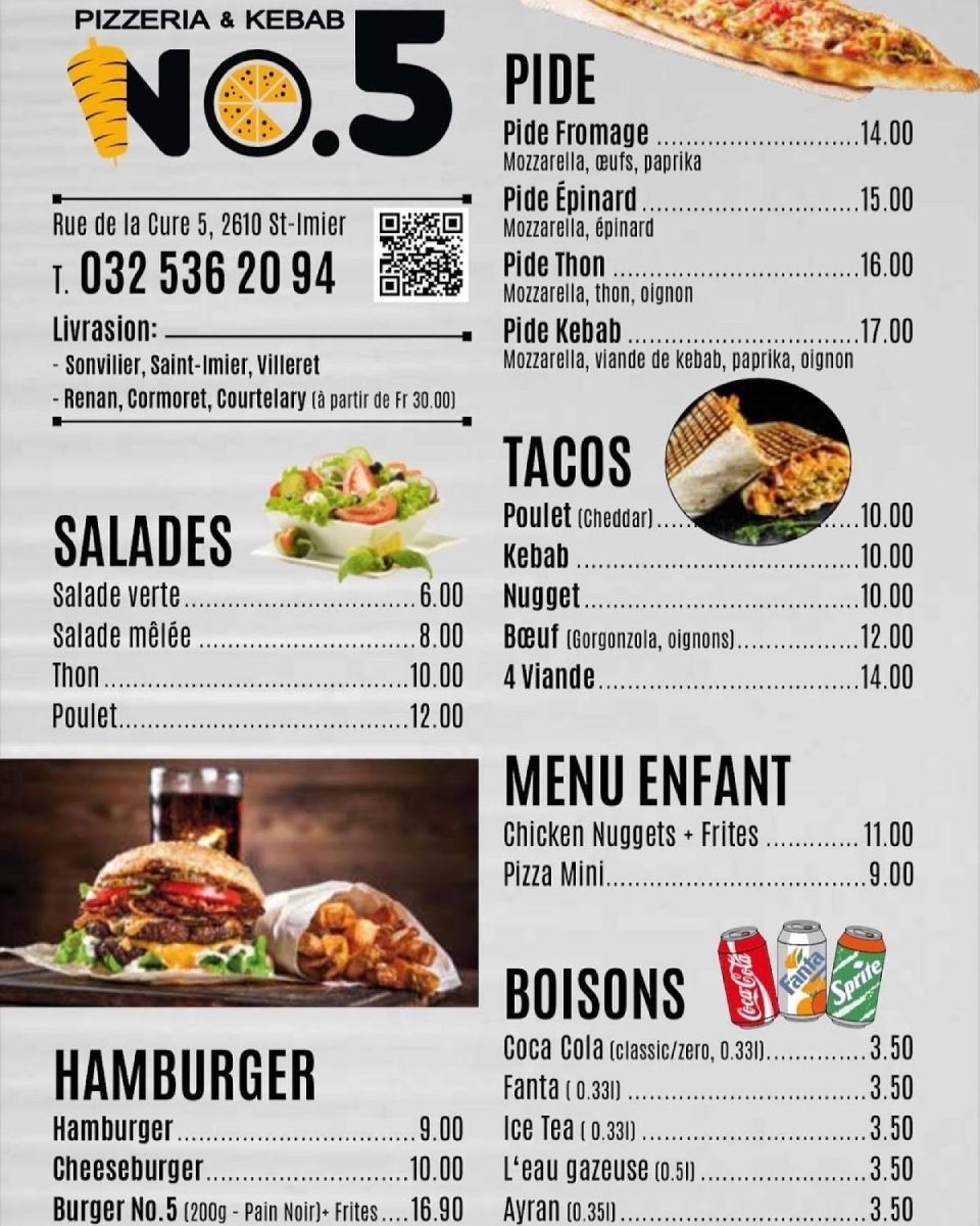 Un menu pour un restaurant appelé n°5