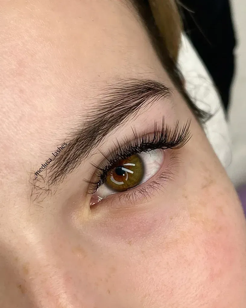 Primer plano de un ojo con pestañas largas y ceja bien definida, bajo una luz natural suave.