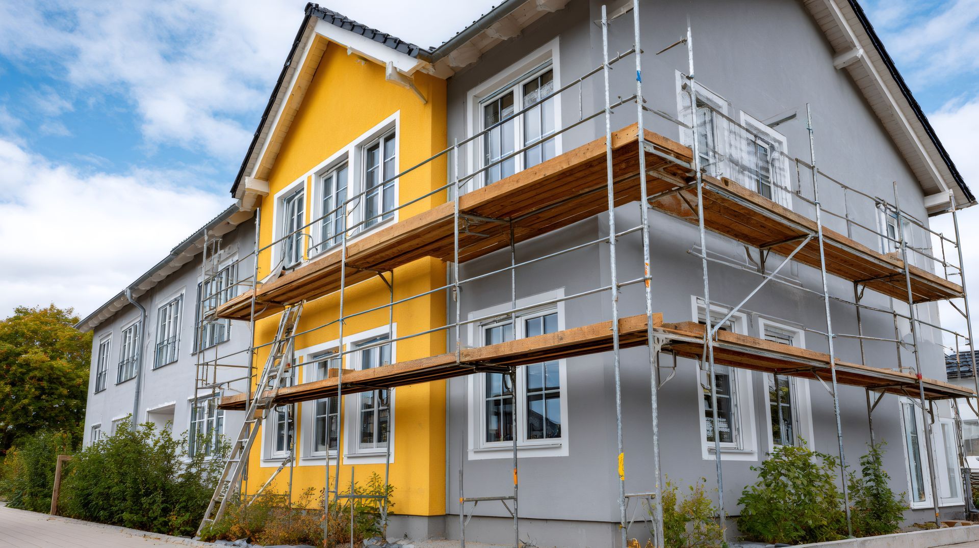 Des échafaudages autour d'une maison.