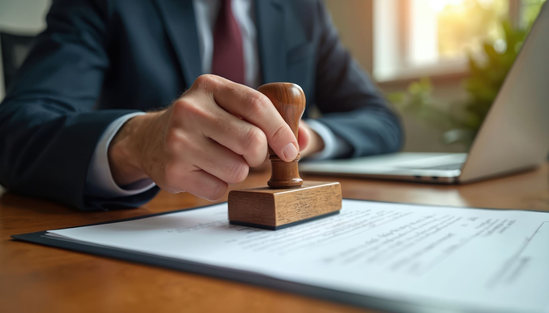 Un tampon carré en bois sur un contrat.
