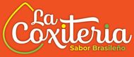 Logotipo de "La Coxiteria Sabor Brasile&ntilde;o" con letras blancas en cursiva sobre fondo naranja y una l&aacute;grima amarilla estilizada.