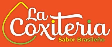 Logotipo de "La Coxiteria Sabor Brasile&ntilde;o" con letras blancas en cursiva sobre fondo naranja y una l&aacute;grima amarilla estilizada.