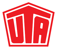 Ein rotes UA-Logo mit weißem Umriss auf weißem Hintergrund