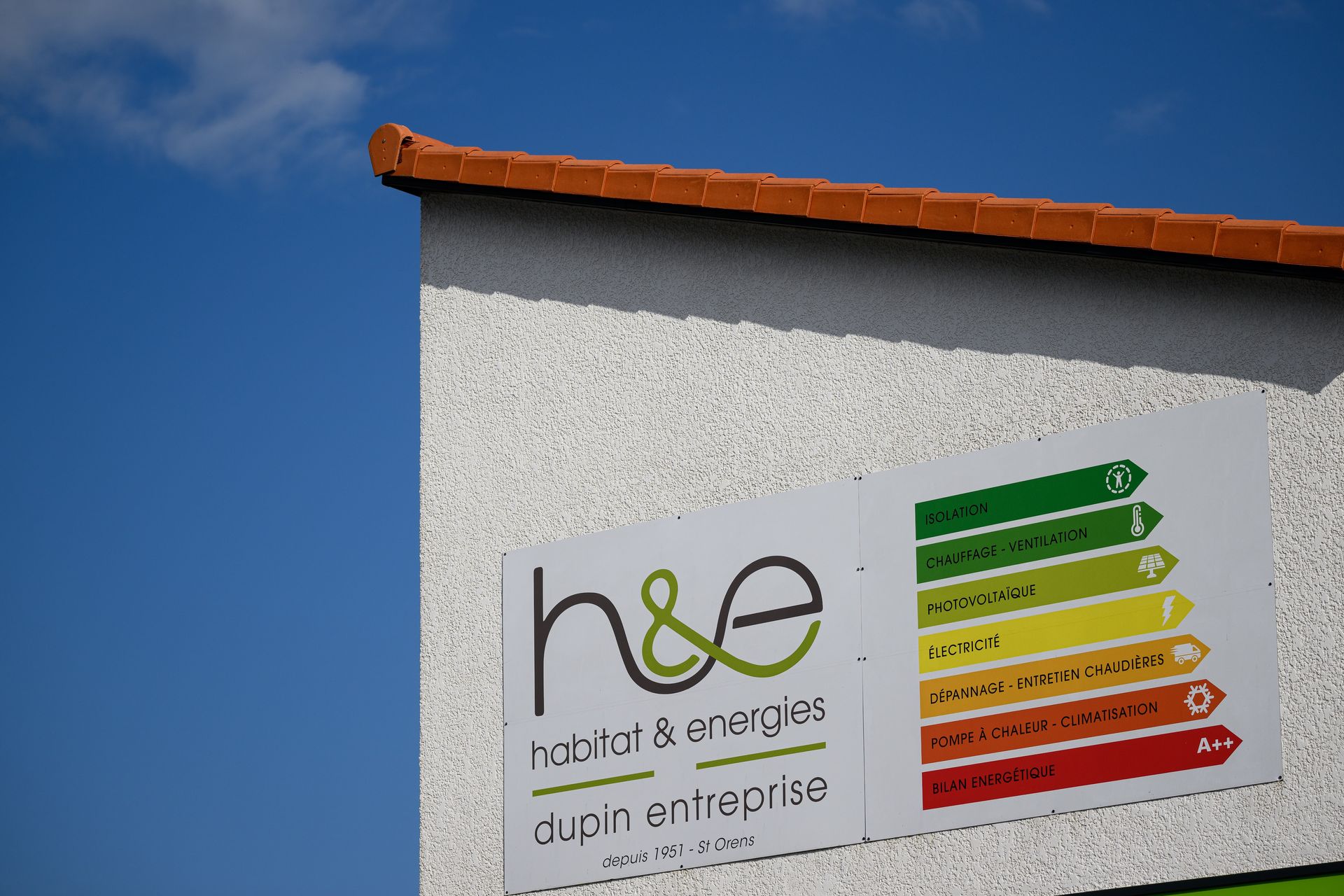 enseigne de l'entreprise sur la façade du bâtiment