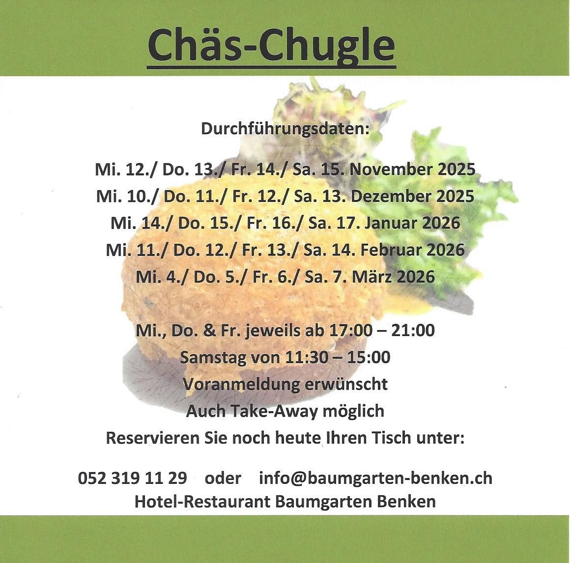 Eine Werbung für Chas-Chugle zeigt ein Bild von Essen und eine Telefonnummer