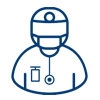 Un dibujo lineal de una persona que lleva un casco y un estetoscopio.