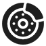 Icono abstracto circular en blanco y negro con anillos segmentados y centro punteado.