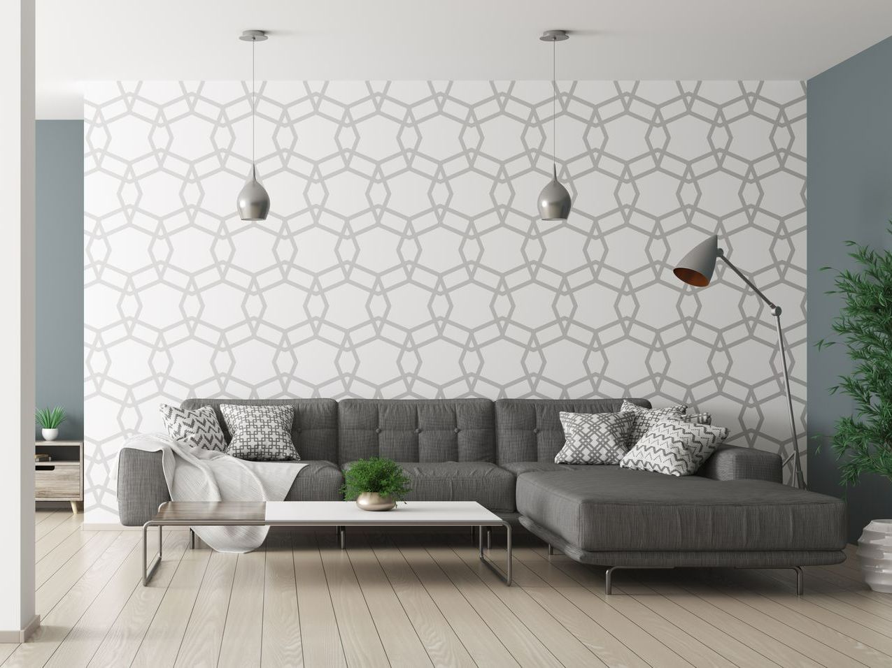 Papier peint blanc à motifs