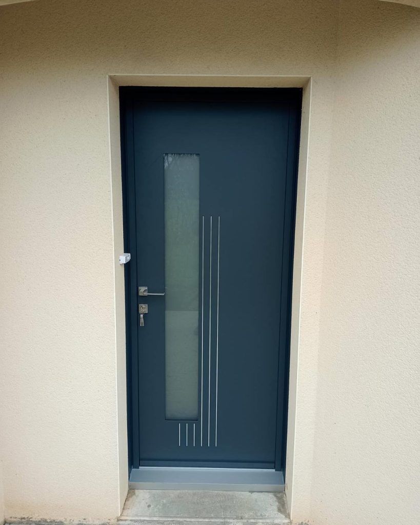 Porte d'entrée vitrée moderne bleu sarcelle