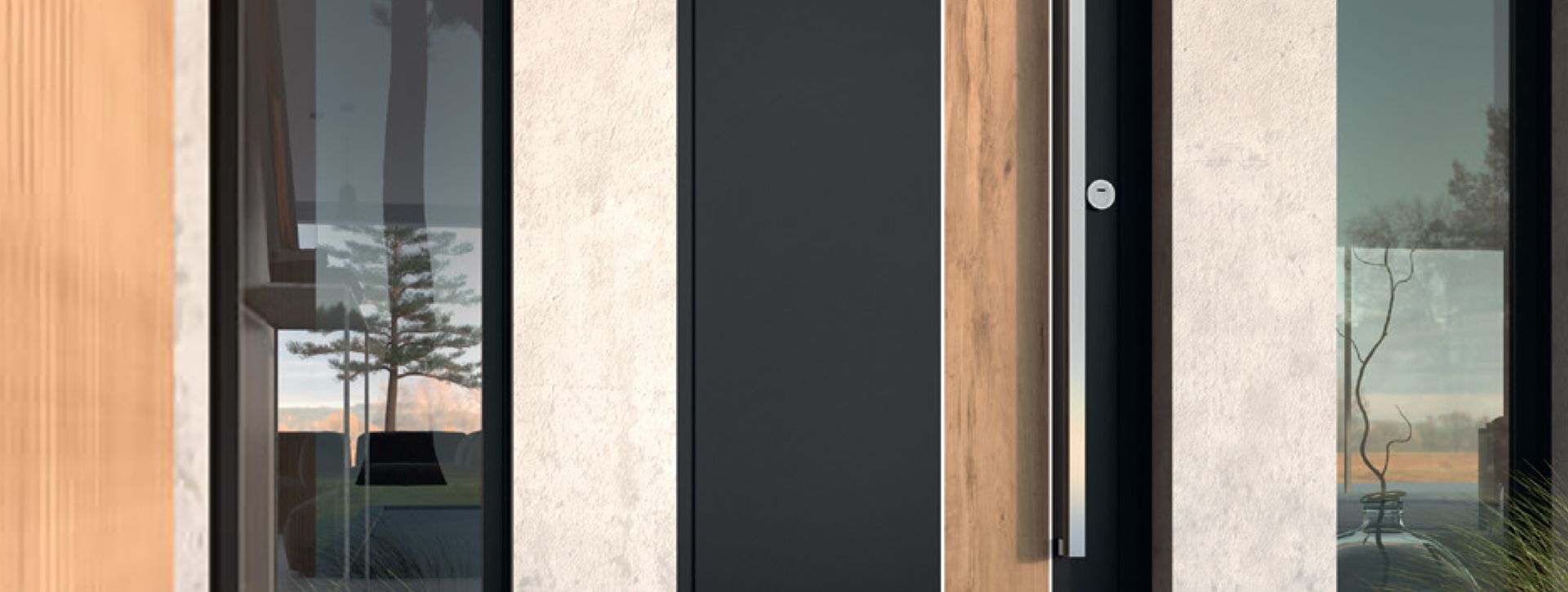 Porte d'entrée noire avec effet bois