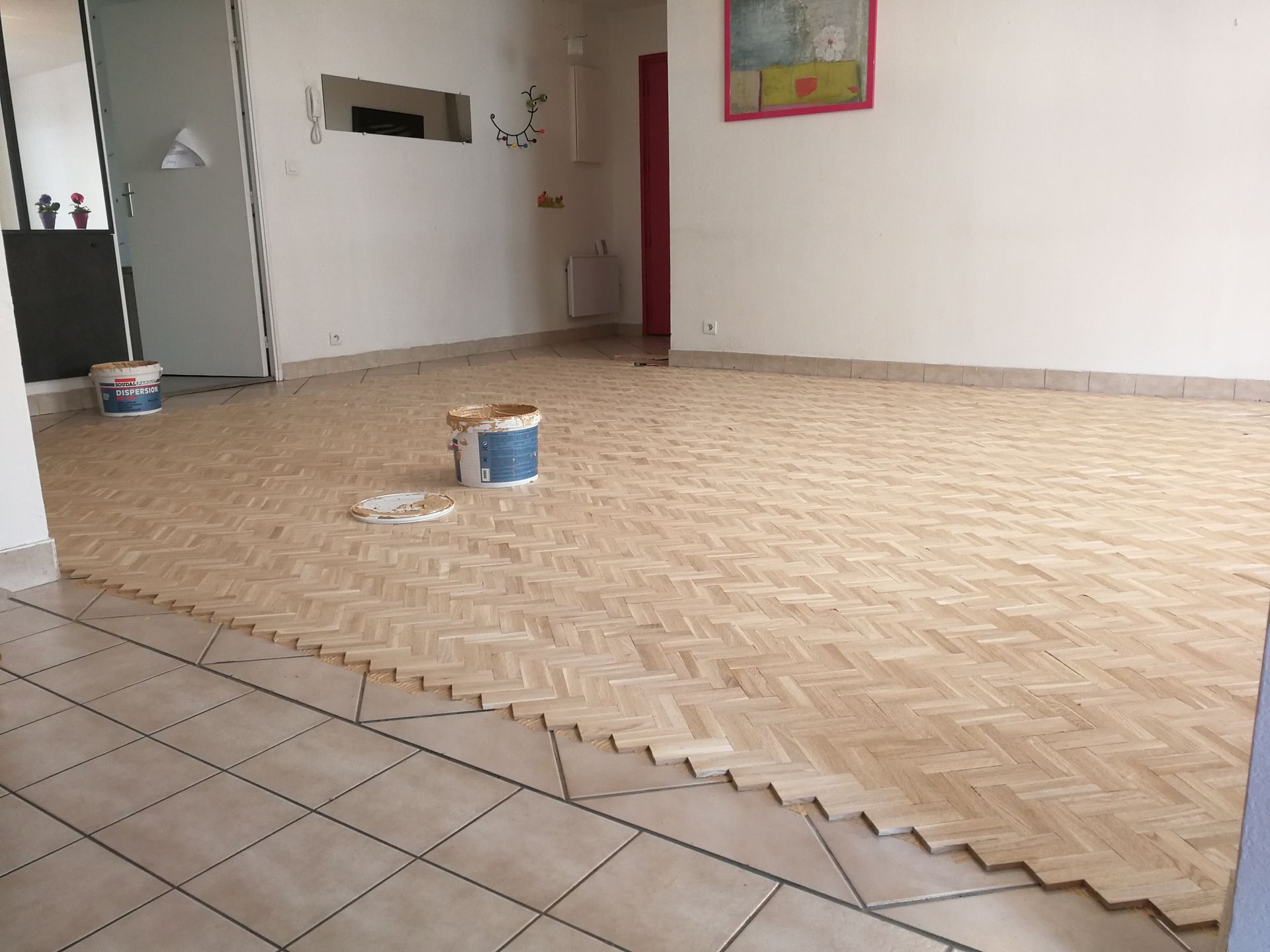 Pose de parquet à bâtons rompus