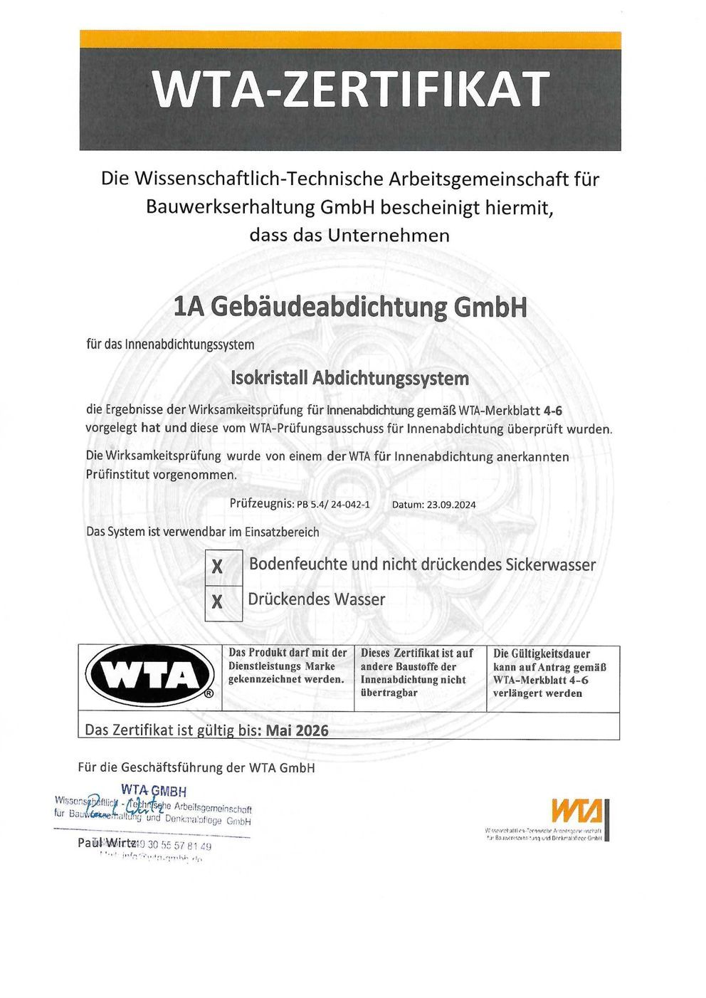 Es handelt sich um ein Zertifikat auf dem WTA-Zertifikat steht.