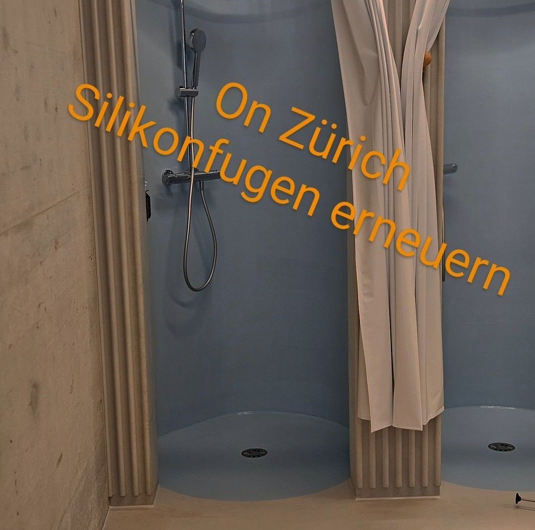 A shower with the words on zurich silikonfugen erneuern on it