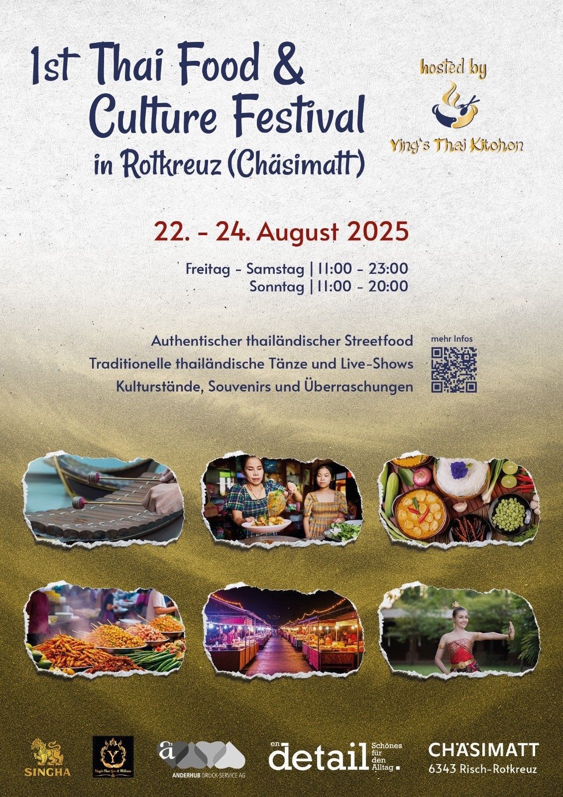 Plakat für das 1. Thai Food & Culture Festival in Rottoreuz, Schweiz, 22.-24. August 2025.
