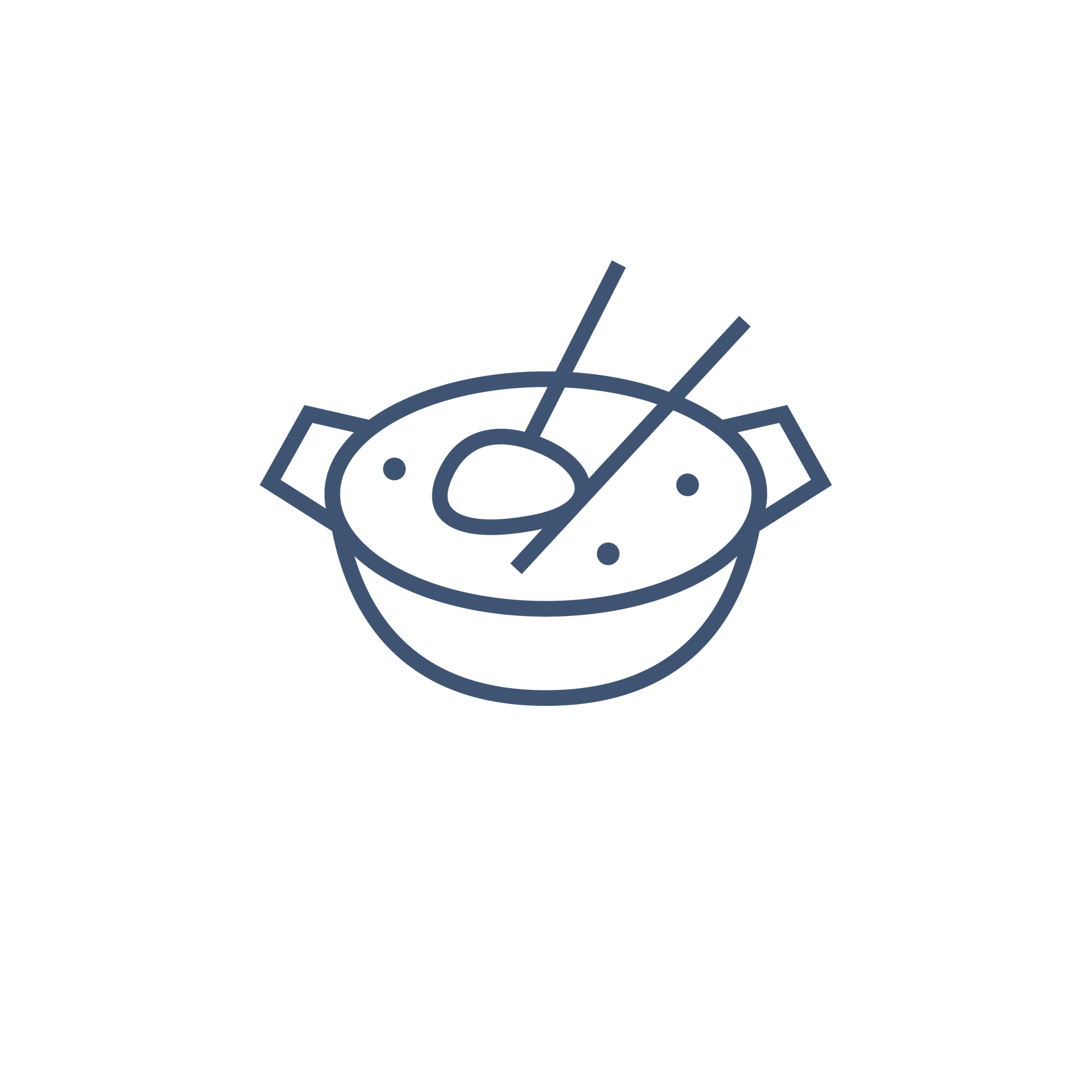 Ein Suppentopf, aus dem Essstäbchen herausragen.