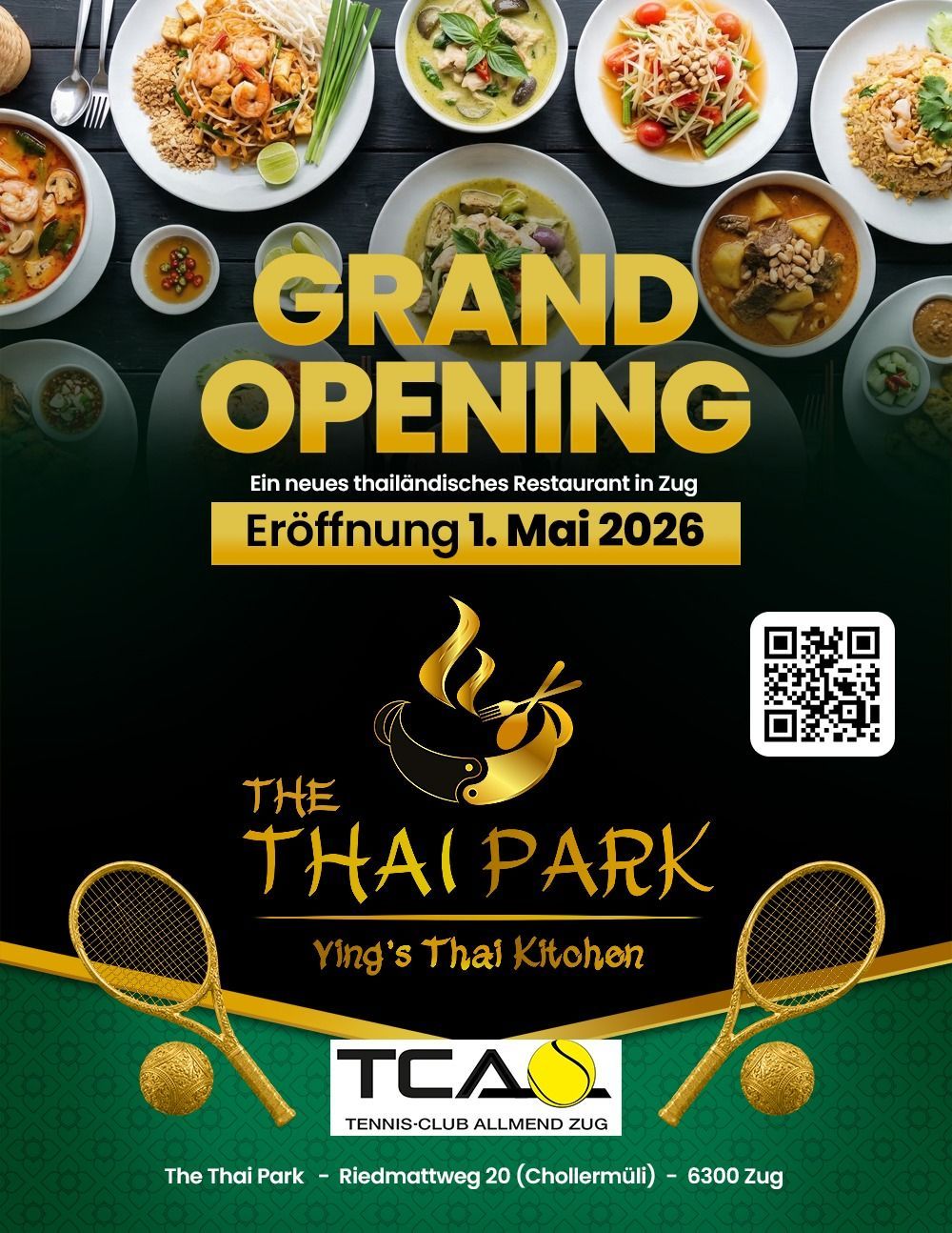 Oben: Architektonische Darstellung eines roten Backsteingebäudes mit grünen Innenhöfen neben einem Park. Unten: Karte mit der Lage des Gebäudes.