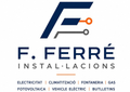 Logotipo de F. Ferré Instal·lacions con una “F” estilizada en azul y naranja y las categorías de servicios debajo
