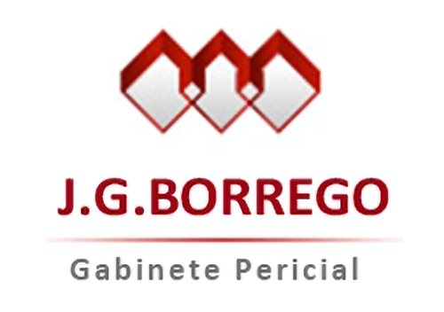 Logo de J.G. Borrego Gabinete Pericial en rojo y gris con icono geométrico entrelazado.