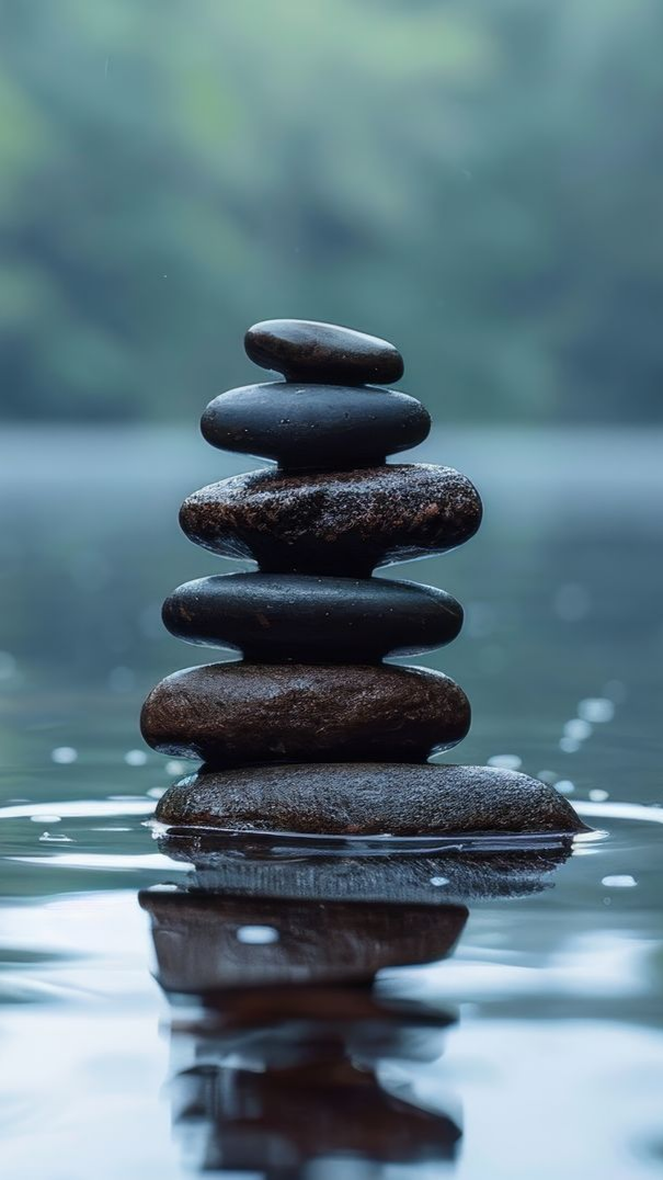 Pile de pierres en équilibre dans une eau calme