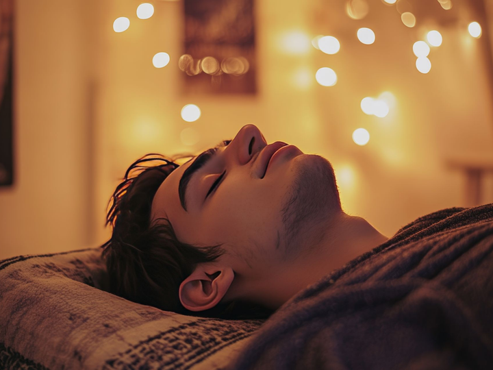 Homme allongé, les yeux fermés