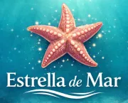 Estrella de mar rosa sobre fondo azul con texto "Estrella de Mar".