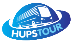 um logotipo azul e branco para uma empresa chamada hupstour.