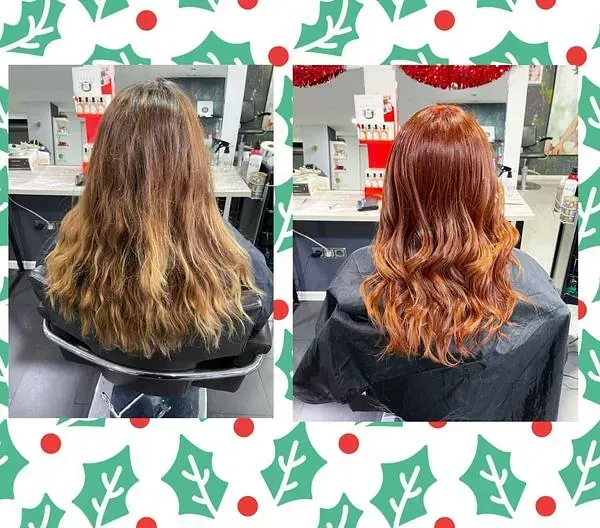 Una foto de antes y después del cabello de una mujer.