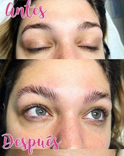 Una fotografía de antes y después de las cejas de una mujer.