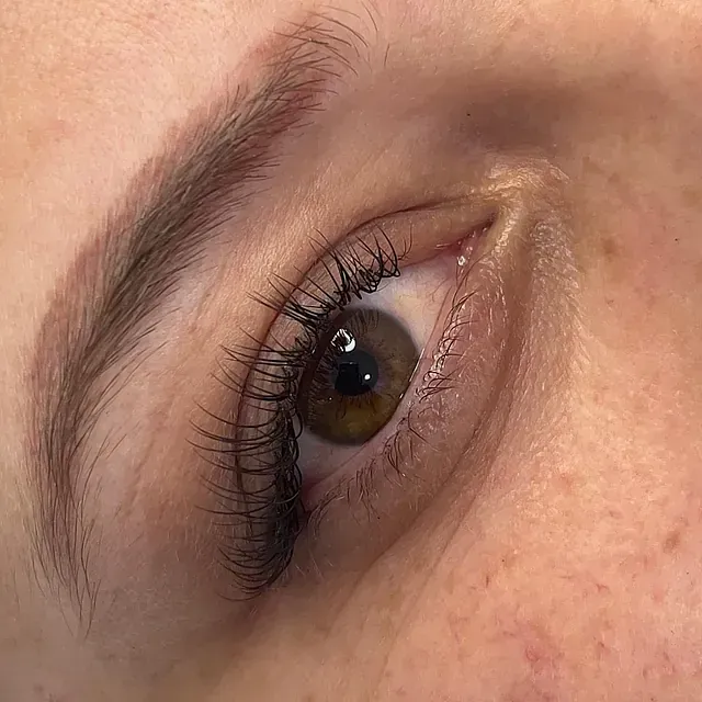 Un primer plano del ojo de una mujer con pestañas largas.