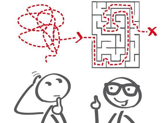 Labyrinth zwei Cartoonfiguren suchen Lösungen