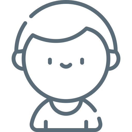 Un dibujo lineal de un niño con una sonrisa en su cara.