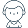 Un dibujo lineal de un niño con una sonrisa en su cara.