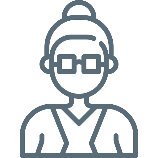 Un icono de una mujer mayor que lleva gafas y un moño.