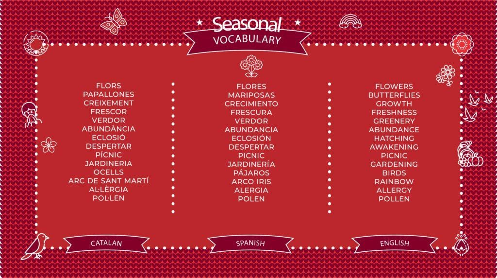 Un fondo rojo con una lista de vocabulario sobre él.