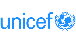 Un logotipo azul de Unicef ​​con un bebé en él.