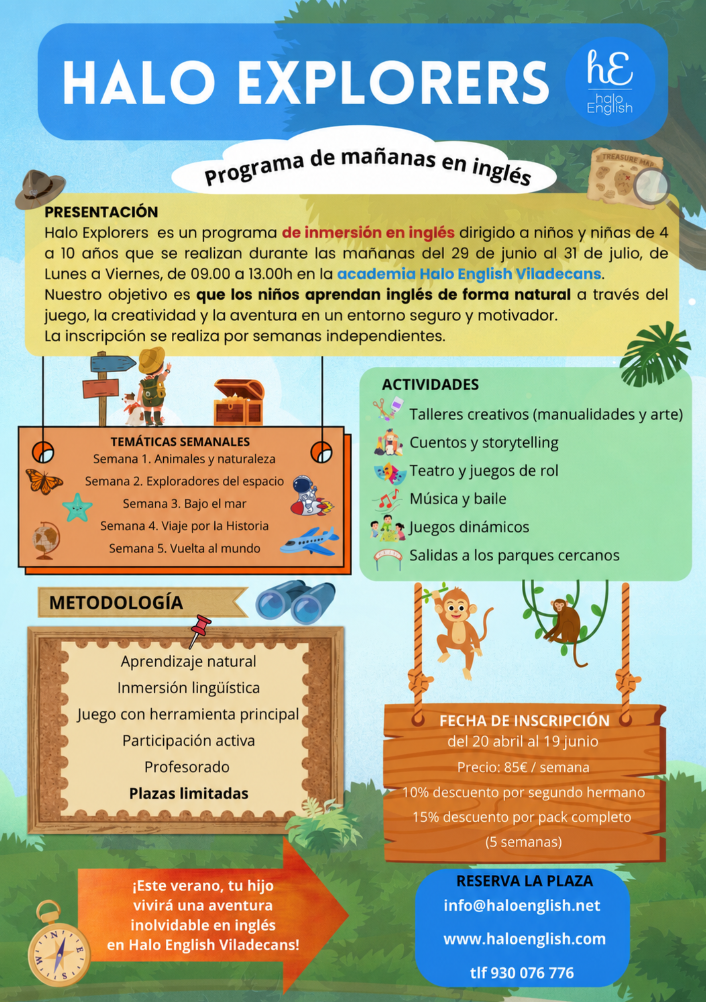 Un anuncio de intensivo de verano en halo inglés