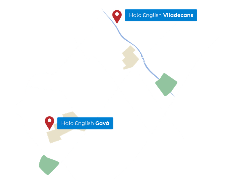 Un mapa que muestra la ubicación de dos edificios y un río.