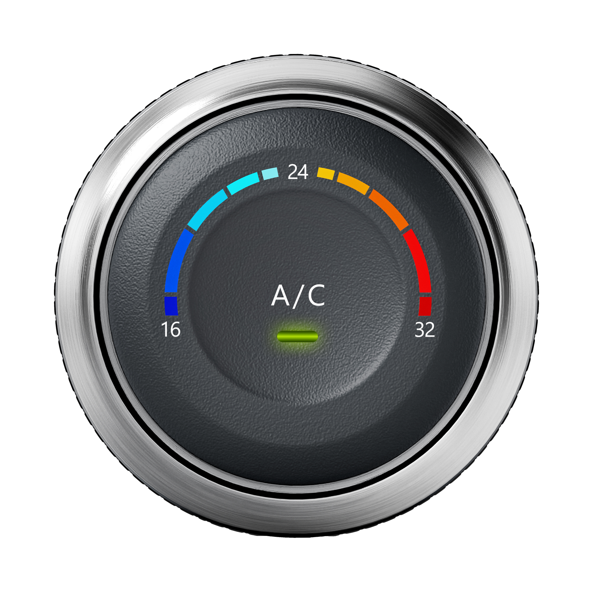 Une molette circulaire de commande de climatisation automobile.
