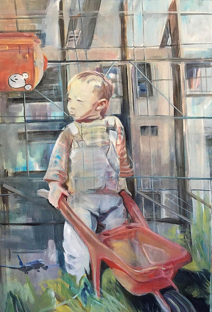 Mit Schubkarre, 150 x 100 cm, 2020, Öl auf Leinwand