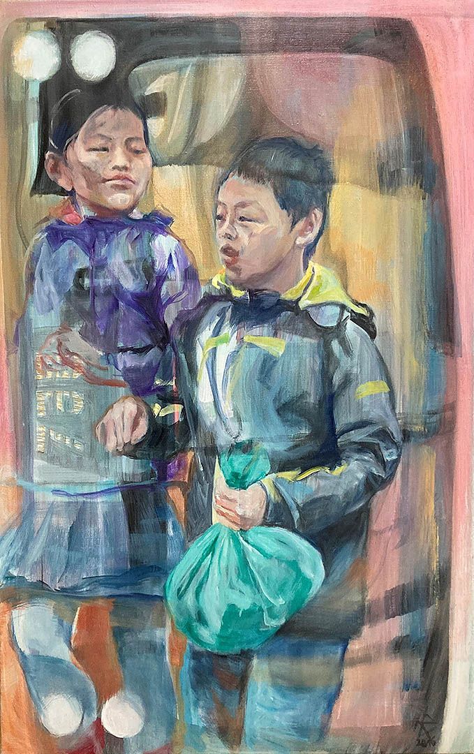 Unterwegs im Düsseldorfer Karneval II, 110 x 70 cm, 2016, Öl auf Leinwand