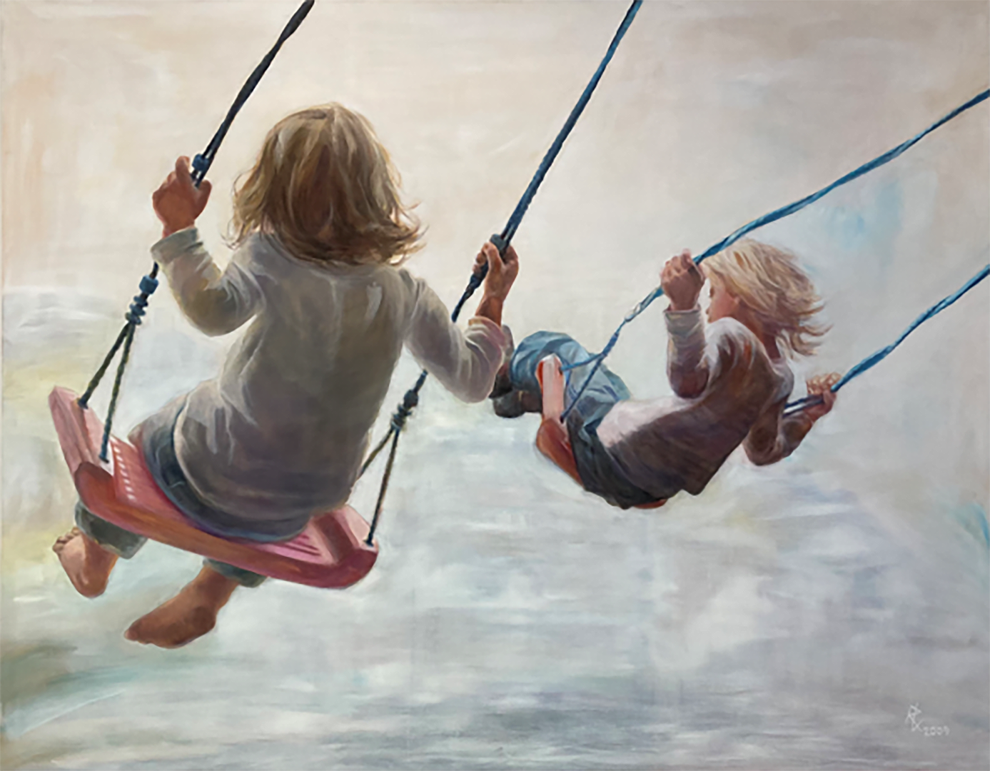 Schaukelnde Kinder, 165 x 210 cm, 2009, Öl auf Leinwand